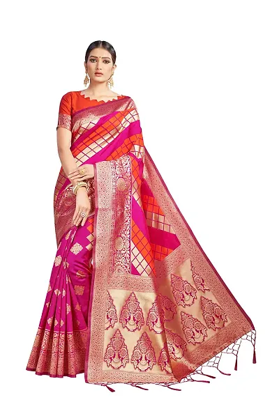 Nitya Soft Kota Chanderi Silk Blend Jacqaurd Woven Saree with Unstitched Contrast Blouse Piece | Lichi Silk Saree with Soft Golden Zari Work