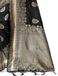 Panchaamrit Women's Soft Kota Kanjivaram Silk Blend Jacqaurd Woven Saree with Unstitched Blouse Piece| Black Lichi Silk Saree with Soft Golden Zari Work-thumb4