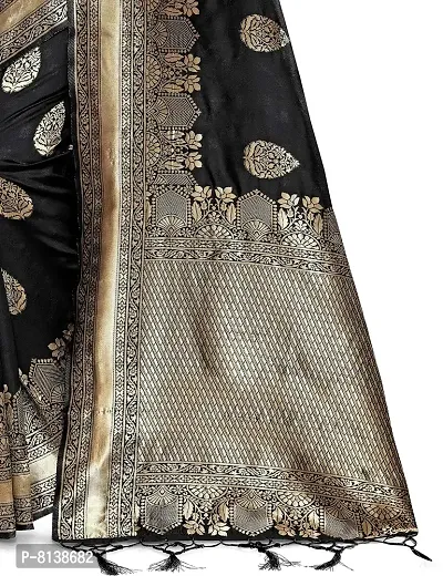 Panchaamrit Women's Soft Kota Kanjivaram Silk Blend Jacqaurd Woven Saree with Unstitched Blouse Piece| Black Lichi Silk Saree with Soft Golden Zari Work-thumb5