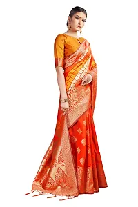 Panchaamrit Women's Soft Kota Chanderi Silk Blend Jacqaurd Woven Saree with Unstitched Contrast Blouse Piece | Orange Lichi Silk Saree with Soft Golden Zari Work-thumb2