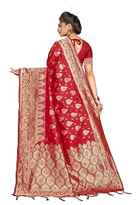 Panchaamrit Women's Soft Kota Chanderi Silk Blend Jacquard Woven Saree with Unstitched Blouse Piece | Lichi Silk Saree with Soft Golden Zari Work (Maroon)-thumb1