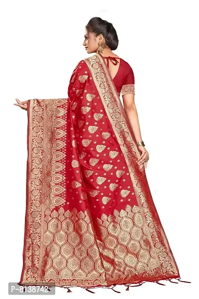 Panchaamrit Women's Soft Kota Chanderi Silk Blend Jacquard Woven Saree with Unstitched Blouse Piece | Lichi Silk Saree with Soft Golden Zari Work (Maroon)-thumb2