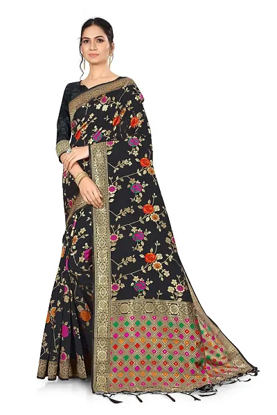 Panchaamrit Women's Half and Half Kota Chanderi Silk Jacquard Woven Saree with unstiched blouse piece | Colourful Floral Pattern | Lichi Silk Saree with Soft Zari Work