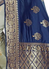 Panchaamrit Women's Soft Kota Silk Blend Jacquard Woven Half and Half Kanjivaram Saree with Unstitched Blouse Piece | Navy Blue and Cream | Lichi Silk Saree with Golden Zari Work-thumb3