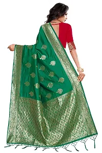 NITYA Women's Banarasi Silk Half and Half Pattern Saree with Blouse Piece (Parrot Green)-thumb1