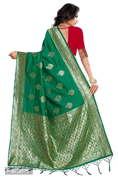 NITYA Women's Banarasi Silk Half and Half Pattern Saree with Blouse Piece (Parrot Green)-thumb2