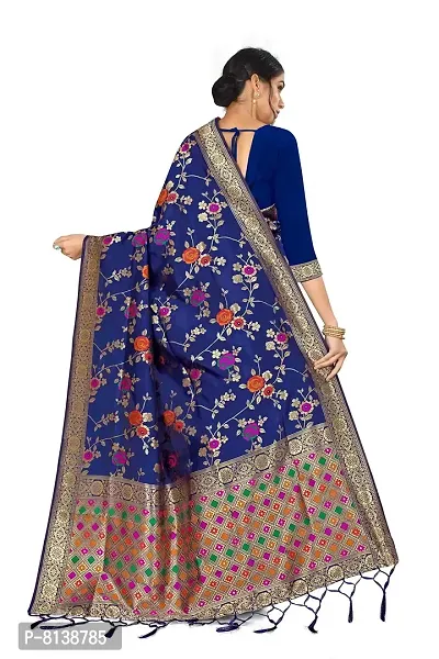 NITYA Women's Banarasi Art Silk Saree With Blouse (NT-32.001.01_Navy Blue)-thumb3