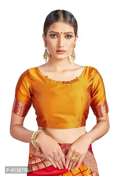 Nitya Soft Kota Chanderi Silk Blend Jacqaurd Woven Saree with Unstitched Contrast Blouse Piece | Red Lichi Silk Saree with Soft Golden Zari Work-thumb3