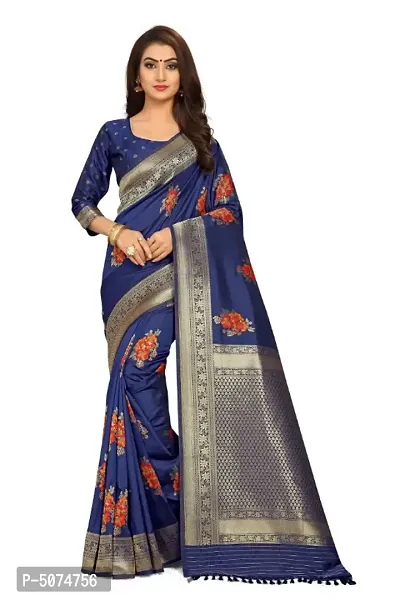 Latest Beautiful Silk Blend Saree with Blouse piece-thumb0