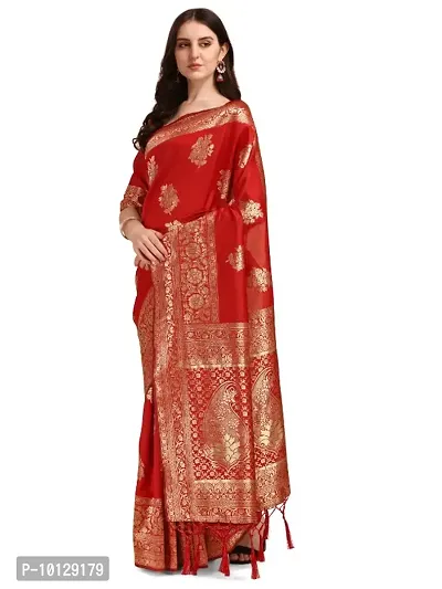 Womens Banarasi Silk Blend Saree With Blouse Piece