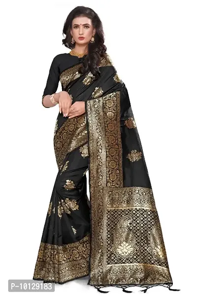 Womens Banarasi Silk Blend Saree With Blouse Piece