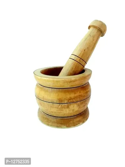 Raj Furniture Wooden Khal Batta/Okhali Musal/Khal Musal/Mortar  Pestle/Imam Dasta (Length- 10 cm, Width- 10 cm, Height- 9 cm)