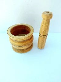 Raj Furniture Wooden Khal Batta/Okhali Musal/Khal Musal/Mortar  Pestle/Imam Dasta (Length- 10 cm, Width- 10 cm, Height- 9 cm)-thumb2