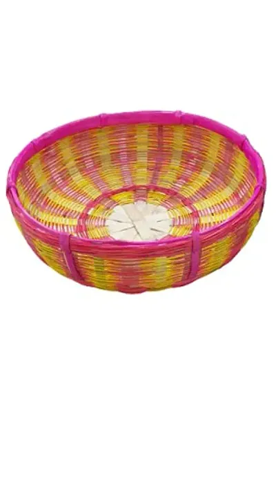 Raj Furniture Antique Bamboo Basket/Bamboo Tokri (Length- 15 inch, Width- 15 inch, Height- 5 inch)