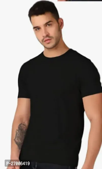 Reliable Black Cotton Solid Round Neck Tees For Men-thumb0