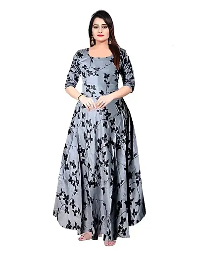 Trendy Long Length Round Neck 3/4 Sleeve Floral Dress For Women