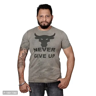 pariferry Men's Cotton Never Give Up Printed T-Shirts (Large, Grey)