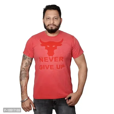 pariferry Men's Cotton Never Give Up Printed T-Shirts (XX-Large, Red)