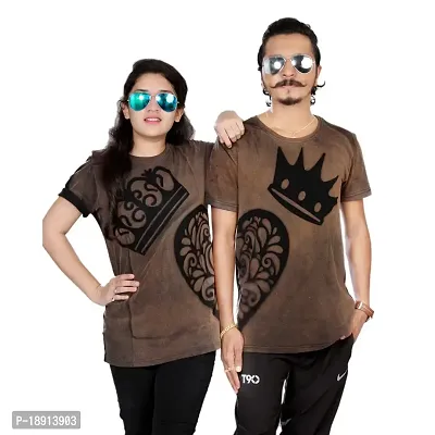 pariferry Regular Fit, Round Neck, Half Sleeve Black  Brown Color Printed Couple's T-Shirts/T-Shirts for Men  Women/Printed Tshirt for Couple (Design-A-S)-thumb0