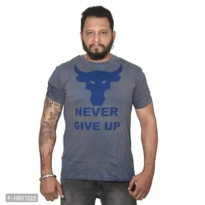 pariferry Men's Cotton Never Give Up Printed T-Shirts (Small, Blue)