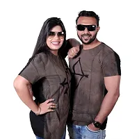 pariferry Regular Fit, Round Neck, Half Sleeve Black  Brown Color Printed Couple's T-Shirts/T-Shirts for Men  Women/Printed Tshirt for Couple (Design-A-S)-thumb1