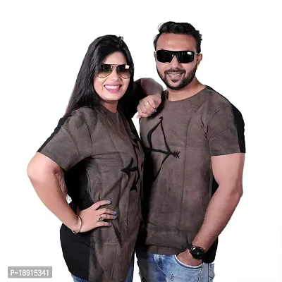 pariferry Regular Fit, Round Neck, Half Sleeve Black  Brown Color Printed Couple's T-Shirts/T-Shirts for Men  Women/Printed Tshirt for Couple (Design-A-S)-thumb2