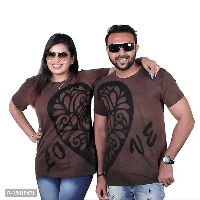pariferry Regular Fit, Round Neck, Half Sleeve Black  Brown Color Printed Couple's T-Shirts/T-Shirts for Men  Women/Printed Tshirt for Couple (Design-A-S)