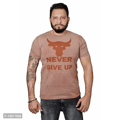 pariferry Men's Cotton Never Give Up Printed T-Shirts (Medium, Brown)-thumb0
