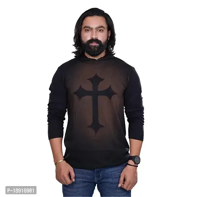 pariferry - Black Men's Cotton Blend Hooded Sweatshirt (L, Cross-Black)