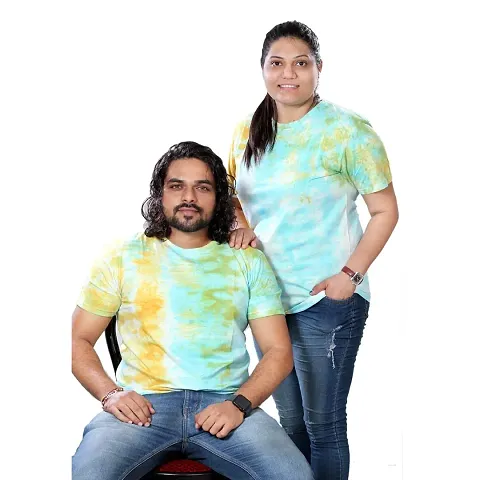 pariferry Pack of 2 Couple Tie Dye Round Neck T-Shirt