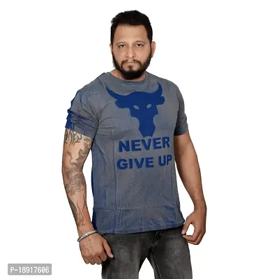 pariferry Men's Cotton Never Give Up Printed T-Shirts (Medium, Blue)-thumb0