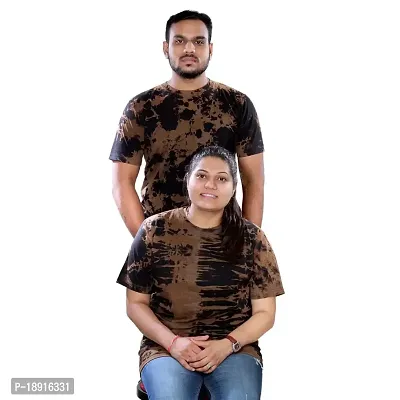 pariferry Pack of 2 Couple Tie  Dye Round Neck Black T-Shirt-thumb0