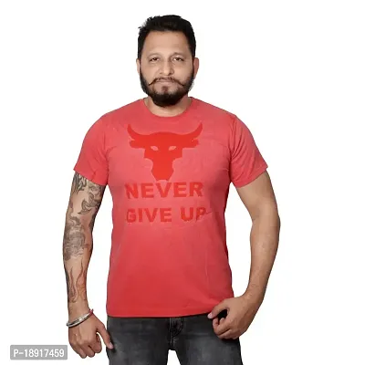 pariferry Men's Cotton Never Give Up Printed T-Shirts (Small, Red)