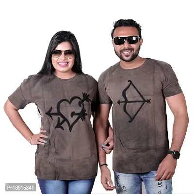 pariferry Regular Fit, Round Neck, Half Sleeve Black  Brown Color Printed Couple's T-Shirts/T-Shirts for Men  Women/Printed Tshirt for Couple (Design-A-S)-thumb0