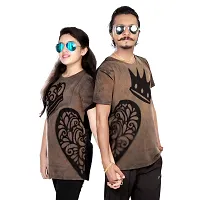 pariferry Regular Fit, Round Neck, Half Sleeve Black  Brown Color Printed Couple's T-Shirts/T-Shirts for Men  Women/Printed Tshirt for Couple (Design-A-S)-thumb1