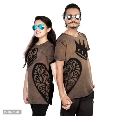 pariferry Regular Fit, Round Neck, Half Sleeve Black  Brown Color Printed Couple's T-Shirts/T-Shirts for Men  Women/Printed Tshirt for Couple (Design-A-S)-thumb2