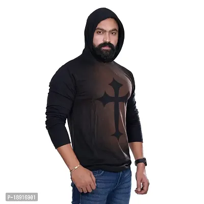 pariferry - Black Men's Cotton Blend Hooded Sweatshirt (L, Cross-Black)-thumb2