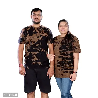 pariferry Pack of 2 Couple Tie  Dye Round Neck Black T-Shirt-thumb3