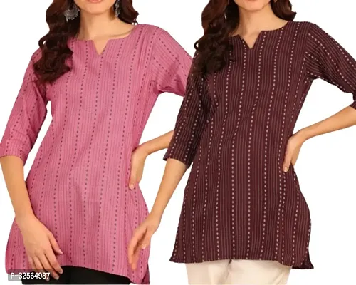 Stylish Multicoloured Cotton Kurta For Women Combo Of 2