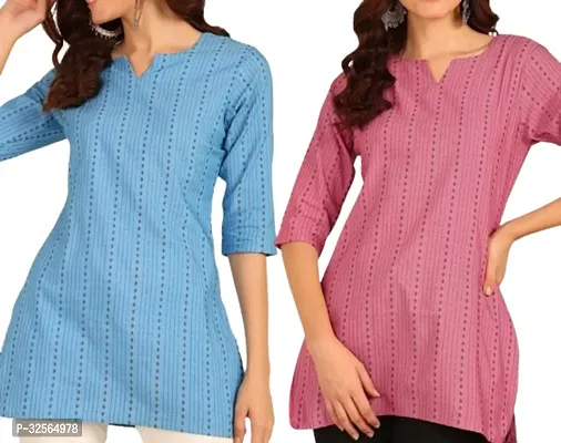 Stylish Multicoloured Cotton Kurta For Women Combo Of 2