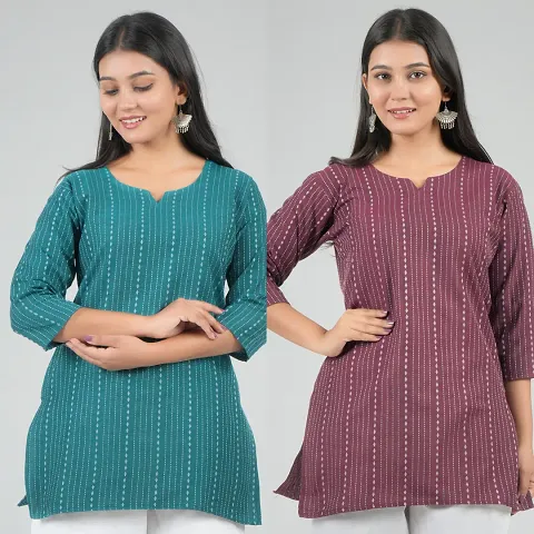 Stylish Cotton Printed Straight Kurtis - Pack Of 2