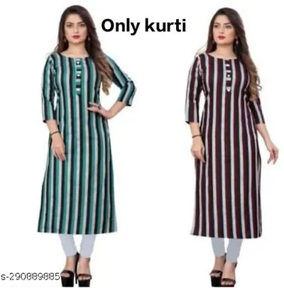 Stylish Cotton Blend Printed Straight Kurtis - Pack Of 2