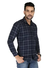 Reliable Navy Blue Cotton Checked Long Sleeves Casual Shirts For Men-thumb1