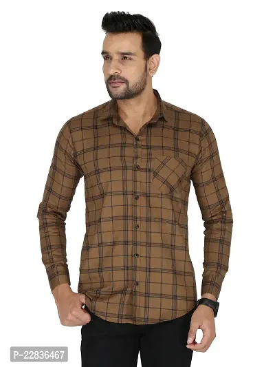 Reliable Brown Cotton Checked Long Sleeves Casual Shirts For Men