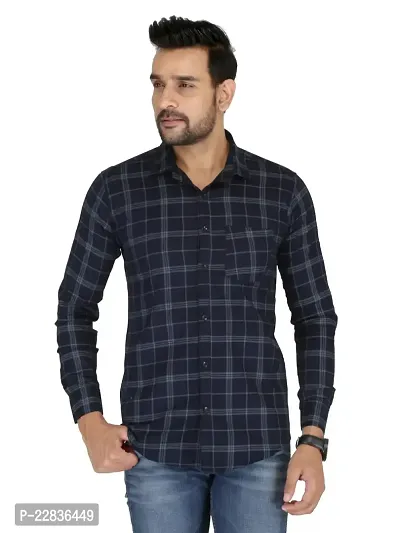 Reliable Navy Blue Cotton Checked Long Sleeves Casual Shirts For Men