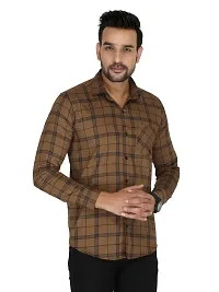 Reliable Brown Cotton Checked Long Sleeves Casual Shirts For Men-thumb1