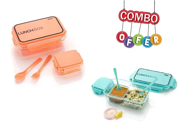 Shrigana Classic Transparent Lunch Box - 2 Compartment Lunch Box Set of 2  , Plastic Leak Proof Compartments Tiffin Box for Travelling, School Kids, Boys, Office (Multicolour)