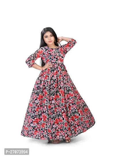 Fabulous Multicoloured Georgette Printed Maxi Dress For Girls-thumb0