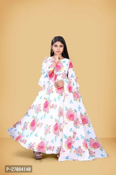 Beautiful Magenta Net Solid Maxi Dress For Girls-thumb0