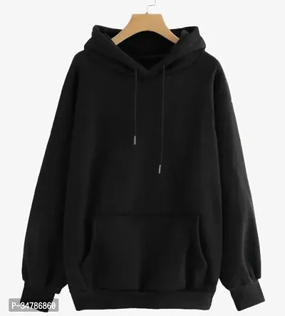 Stylish Black Cotton Blend Solid Hoodies For Men-thumb0